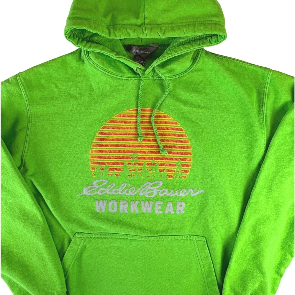 Eddie Bauer Workwear Mens Green Sunset‎ Graphic Hoodie Sweatshirt Medium